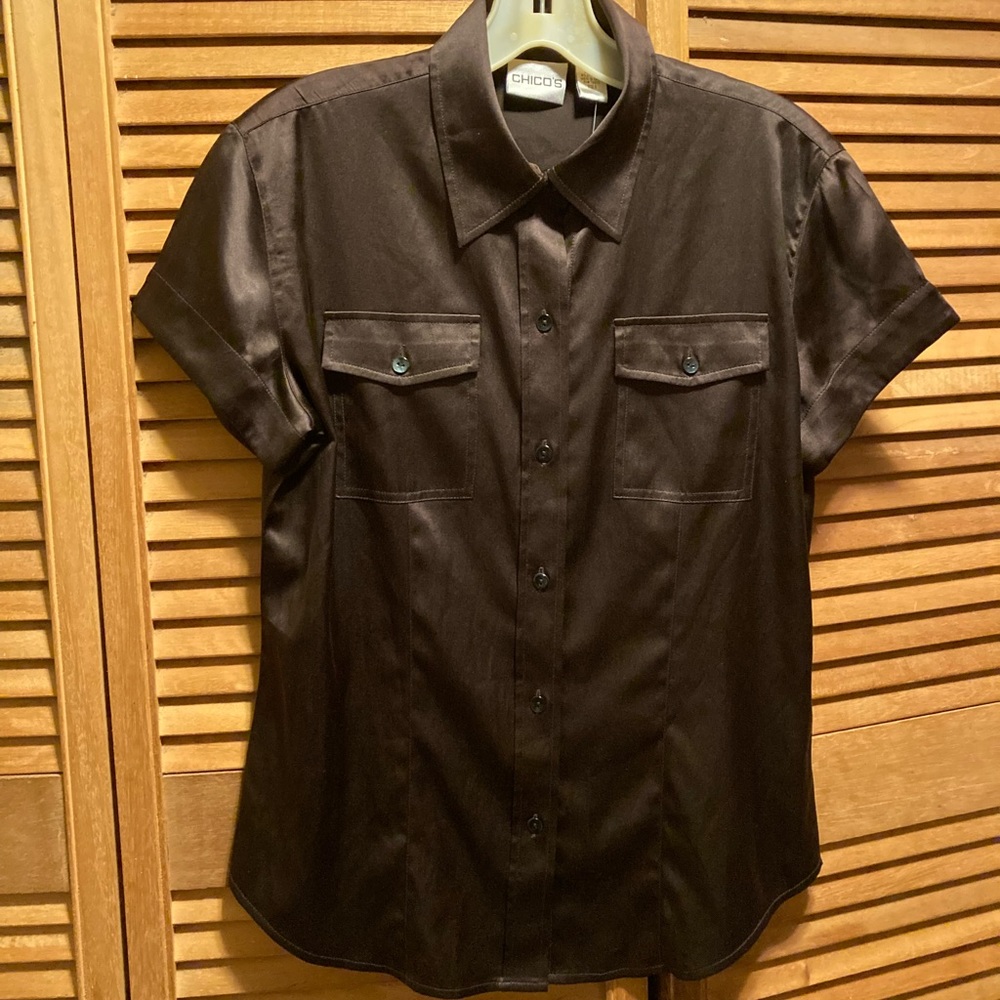Chico's Fudge Brown Silk Button Down Blouse